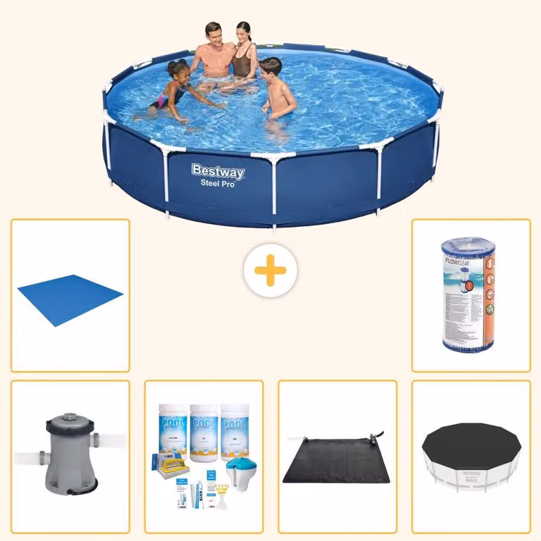 Bestway Steel Pro, piscina in acciaio, forma rotonda - 366x76 cm - composta da 7 elementi, modello S21594