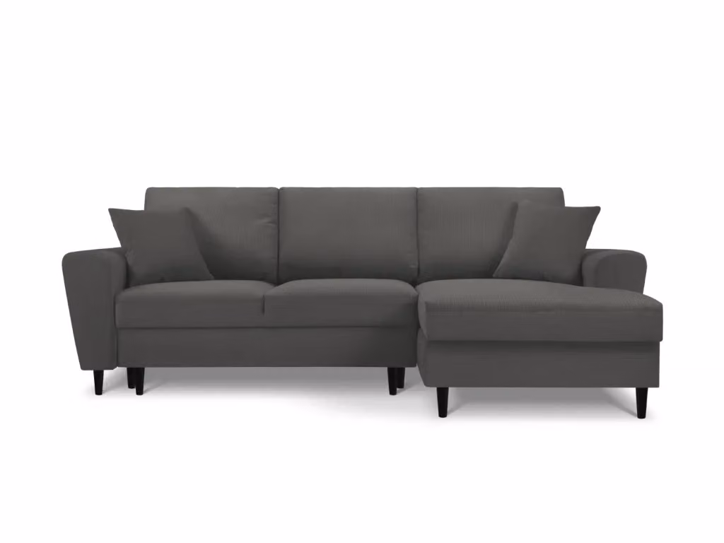 Divano convertibile angolare destro con contenitore Kyoto di Cosmopolitan Design, 4 posti in velluto a coste grigio, L: 241 cm, P: 145 cm, H: 88 cm – 2