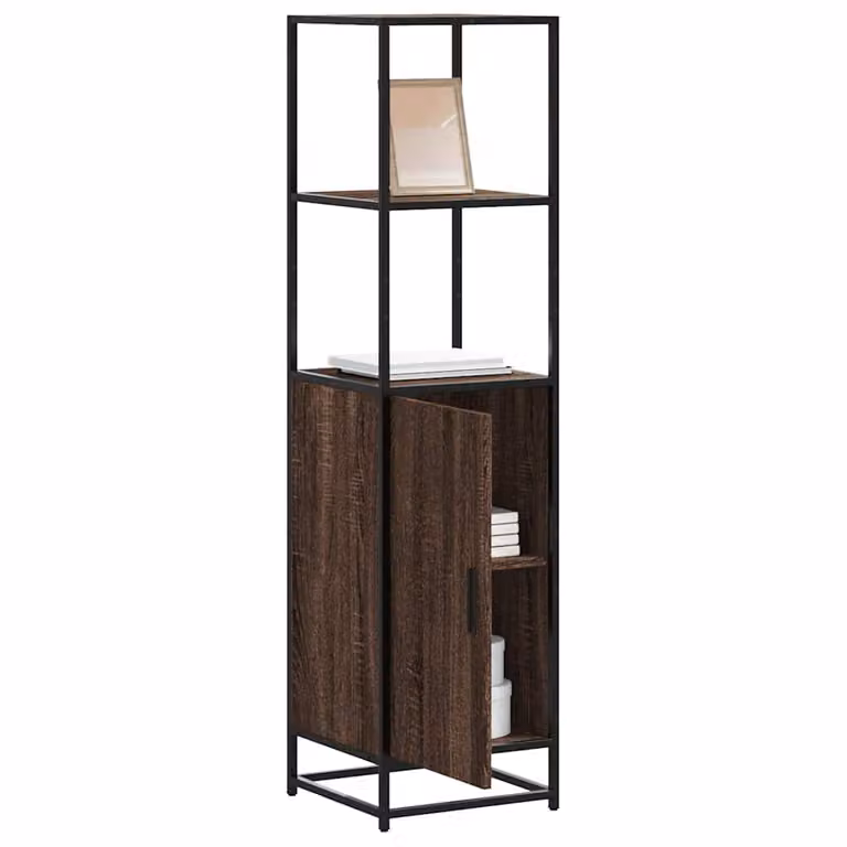 Credenza a parete vidaXL in stile industriale in legno rovere e metallo, colore marrone, L/P/H: 35,5 x 35,0 x 139,0 cm