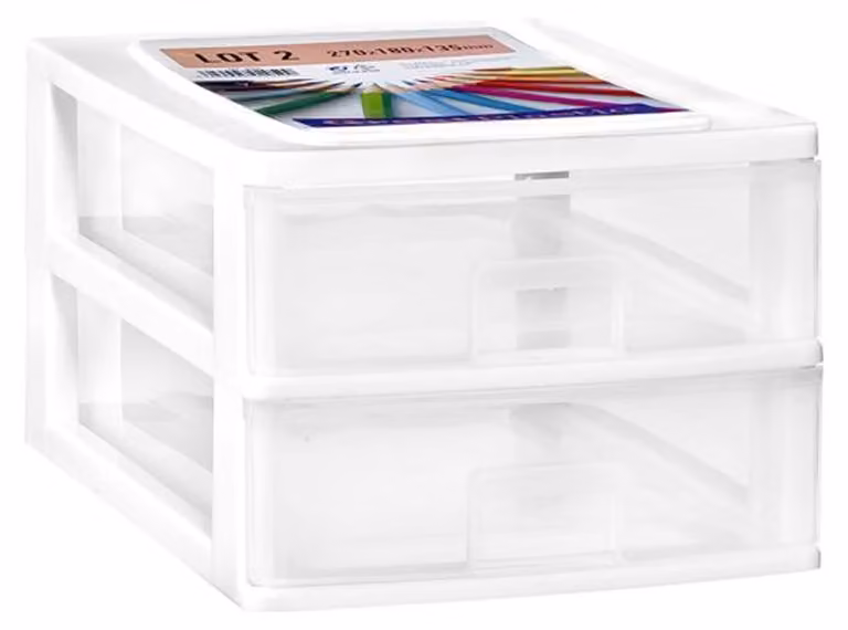 Contenitori portaoggetti, dimensioni 27 x 18 x 13,5 cm, confezione da 2, in plastica, colore bianco, per la cucina