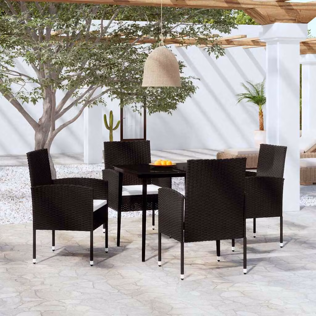 Set da pranzo da giardino moderno vidaXL in acciaio verniciato nero e vetro, 5 pezzi