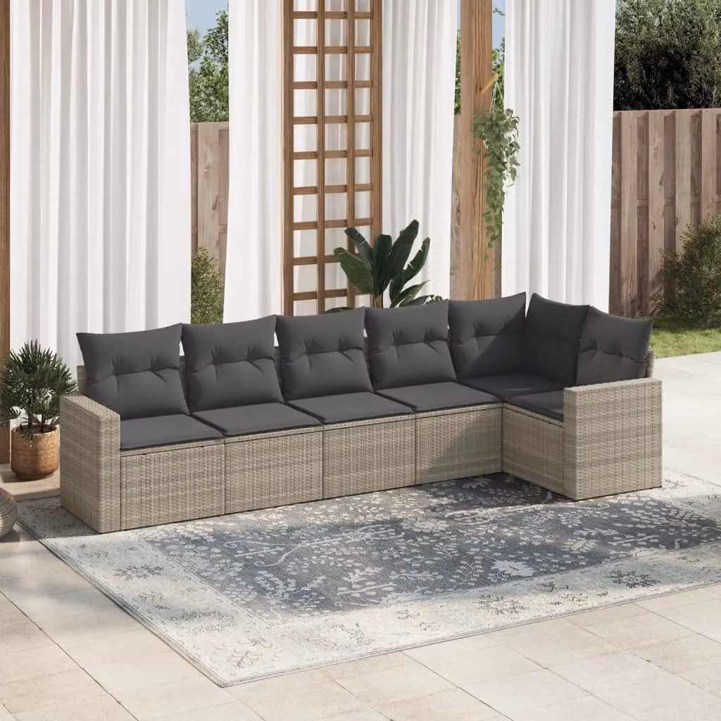 vidaXL Set Divano da Giardino a L in Polyrattan Grigio con Cuscini Imbottiti e Rivestimenti Rimovibili – 1
