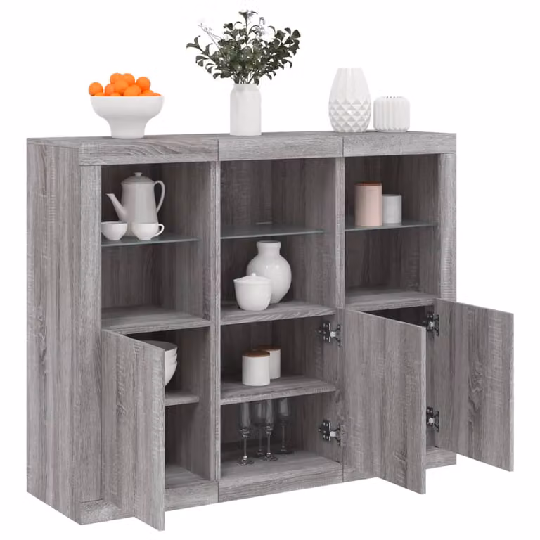 Set di 3 credenze moderne vidaXL con luci LED integrate in legno e MDF, colore grigio