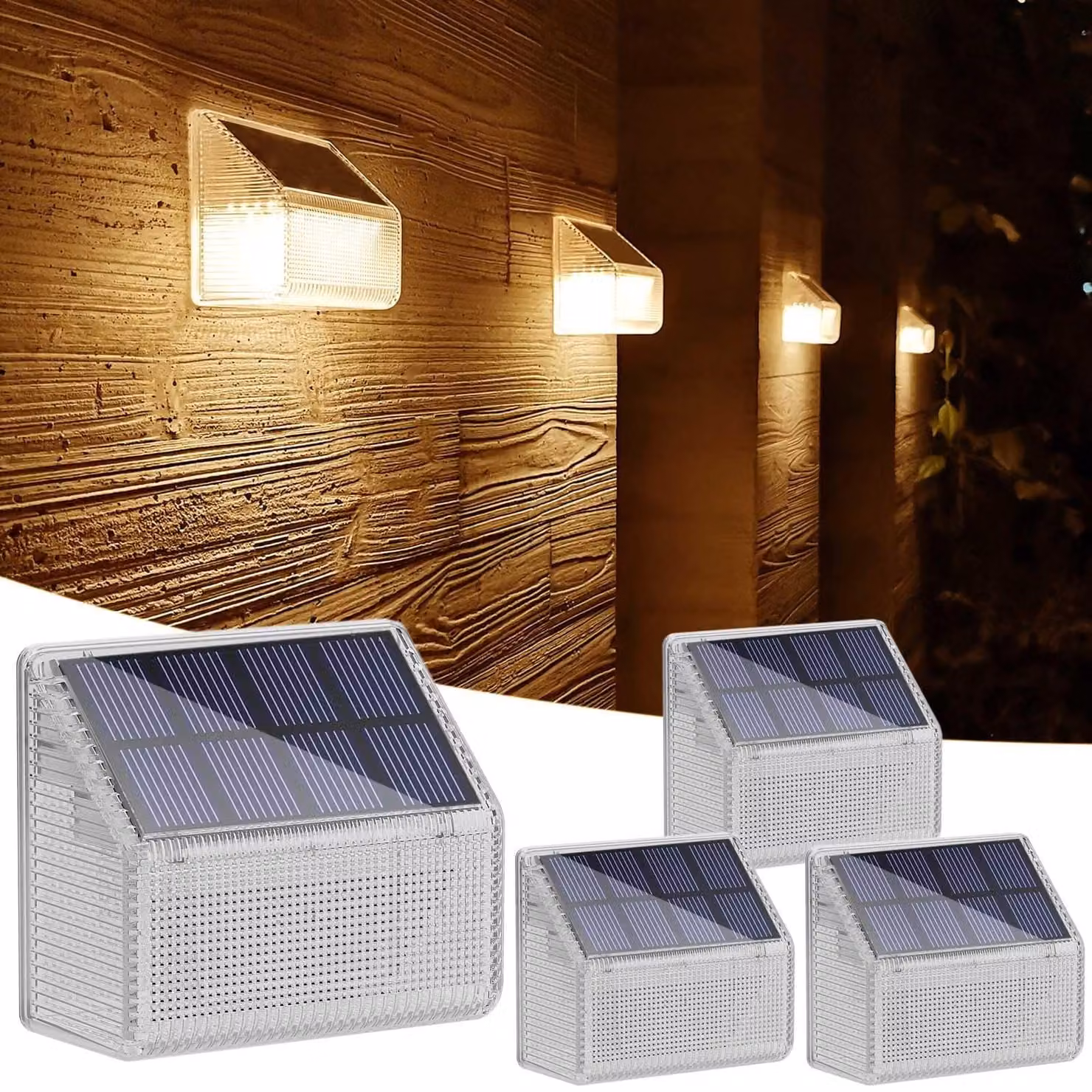 4 lampioni solari a LED, grado di protezione IP68, 50 lumen, luce bianco caldo 2700K