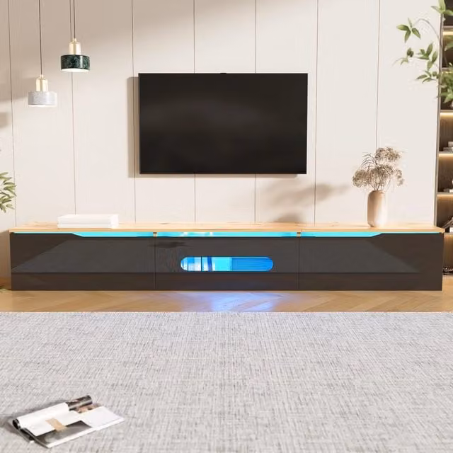 Mobile porta TV da 180 cm, superficie lucida, con illuminazione a LED a 16 colori, montabile a parete.
