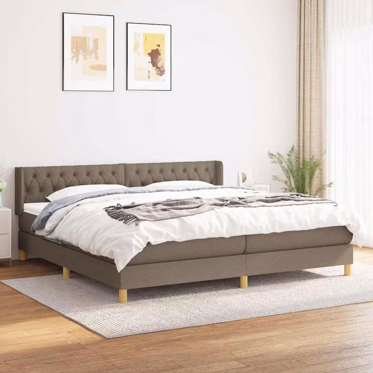 vidaXL Letto Ibrido con Giroletto a Molle e Materasso in Tessuto, Colore Tortora/Grigio/Beige, L/P/H: 200 x 200 x 88 cm