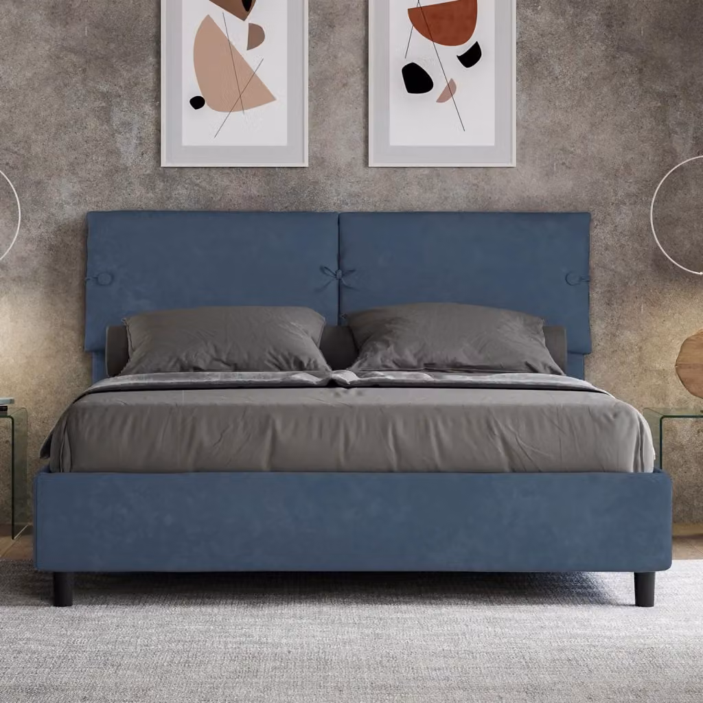 Letto Matrimoniale Sleeper Giordanoshop con Contenitore e Testata Imbottita in Microfibra Blu L/P/H: 160 x 200 x 110 cm – 2