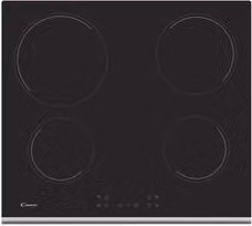 Piano cottura elettrico in vetroceramica Candy CH64XB nero da incasso con 4 zone di cottura e indicatore di calore residuo
