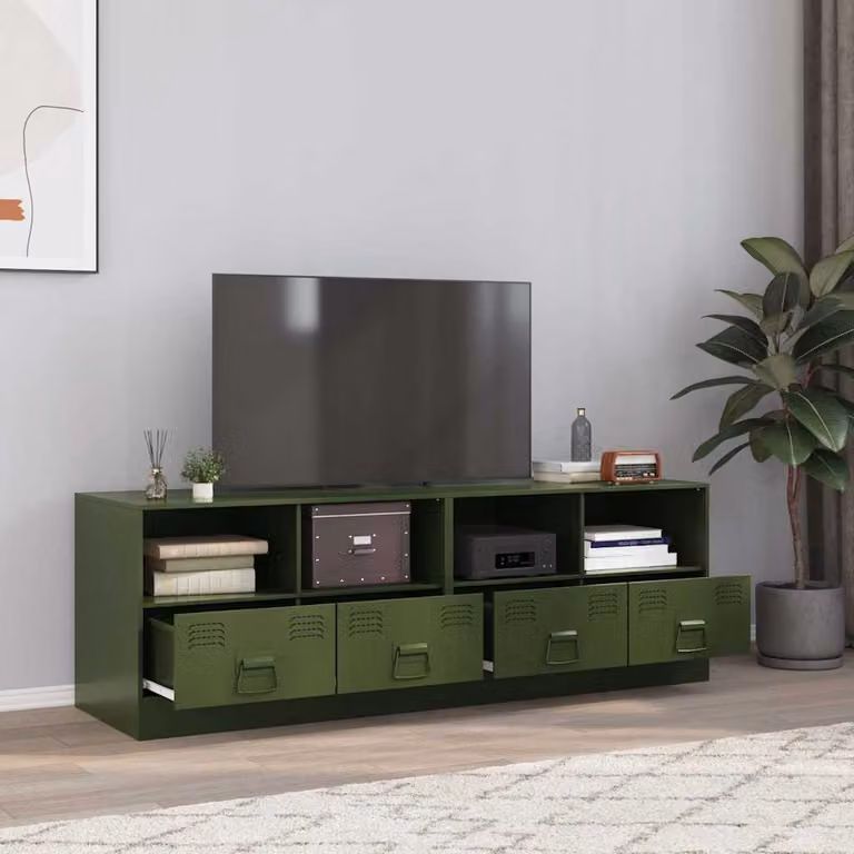 Set di 2 mobili TV vidaXL in metallo verde oliva per soggiorno, L: 67 cm, P: 39 cm, H: 44 cm