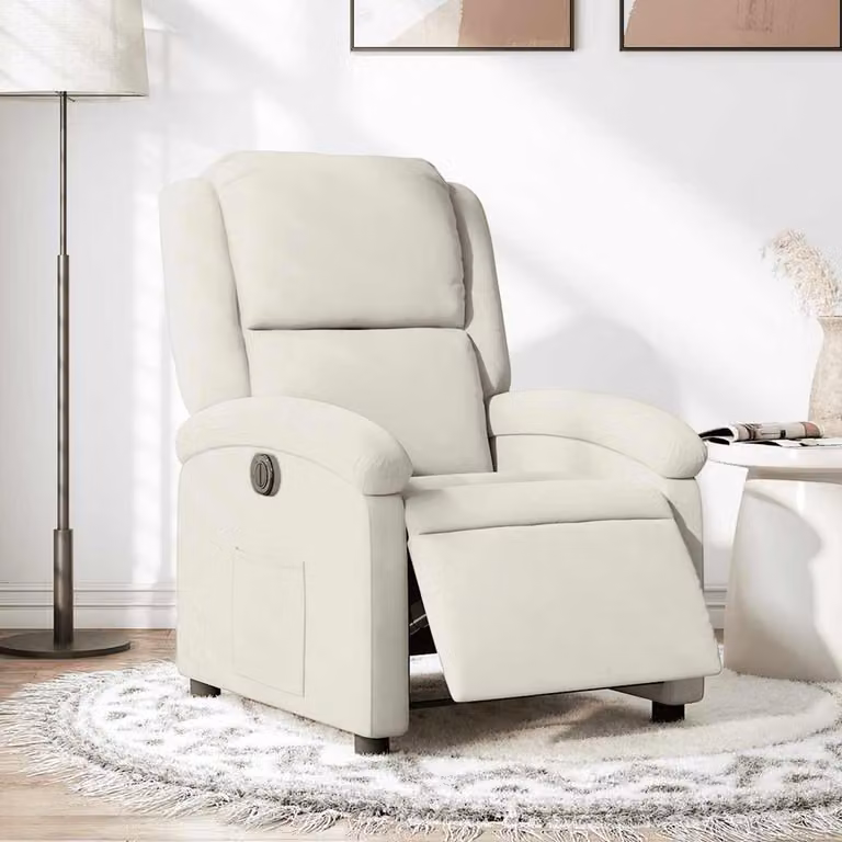 vidaXL Poltrona Elettrica Reclinabile in Velluto Beige con Braccioli
