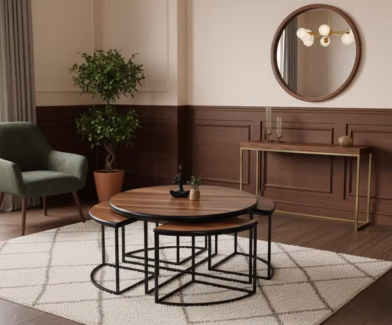 Tavolino da salotto moderno, minimalista, marrone, elegante, di classe, confortevole