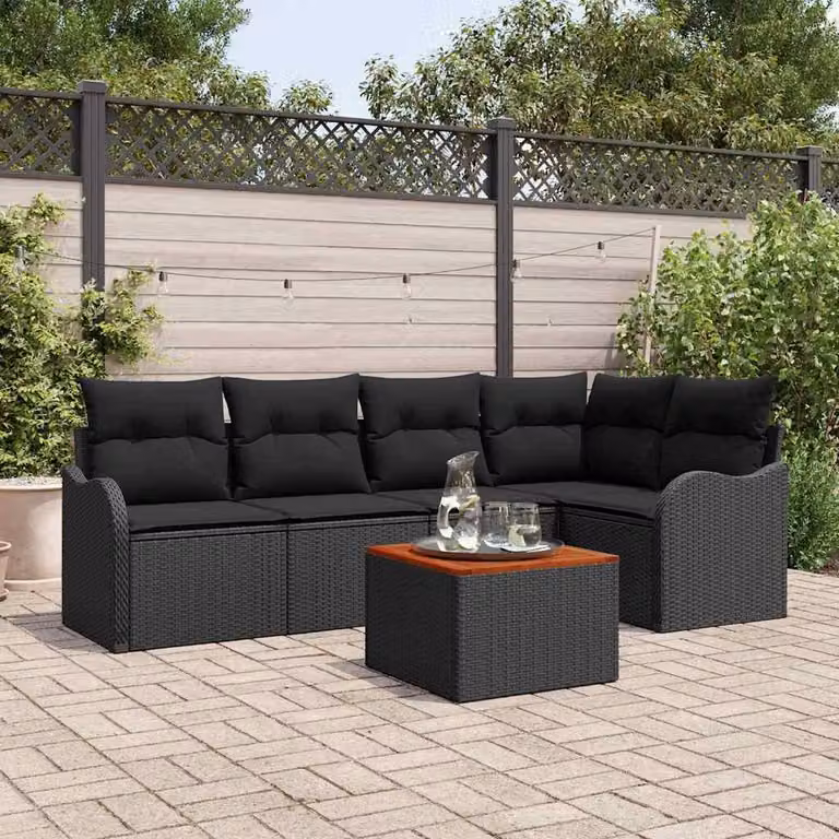 Maison Exclusive - Set Divano da Giardino con cuscino 6 pcs Nero polyrattan