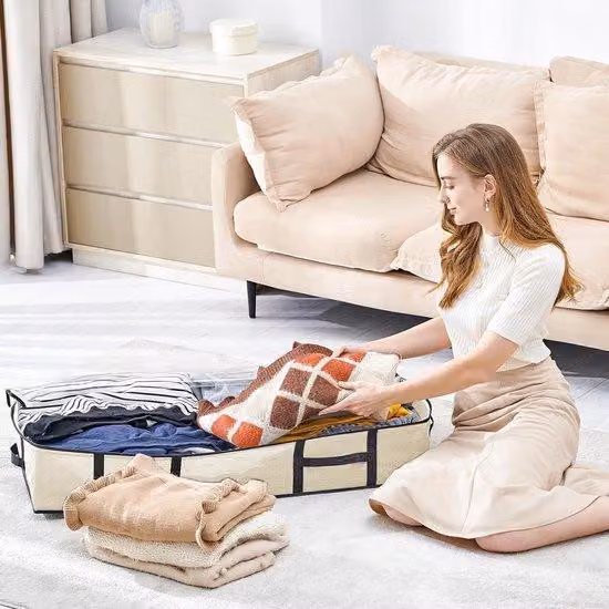 3 pezzi: cassettiera da 90 litri da posizionare sotto il letto, contenitore con coperchio, armadio pieghevole, sacca portaoggetti per biancheria da letto e vestiti, da posizionare sotto il letto, armadio, beige