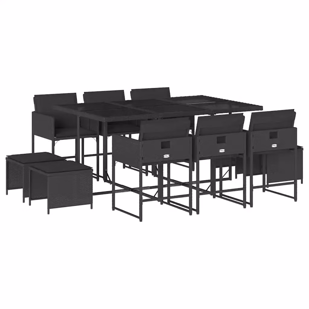 vidaXL Set da Pranzo da Giardino 11 pz in Polyrattan e Vetro Nero – 2