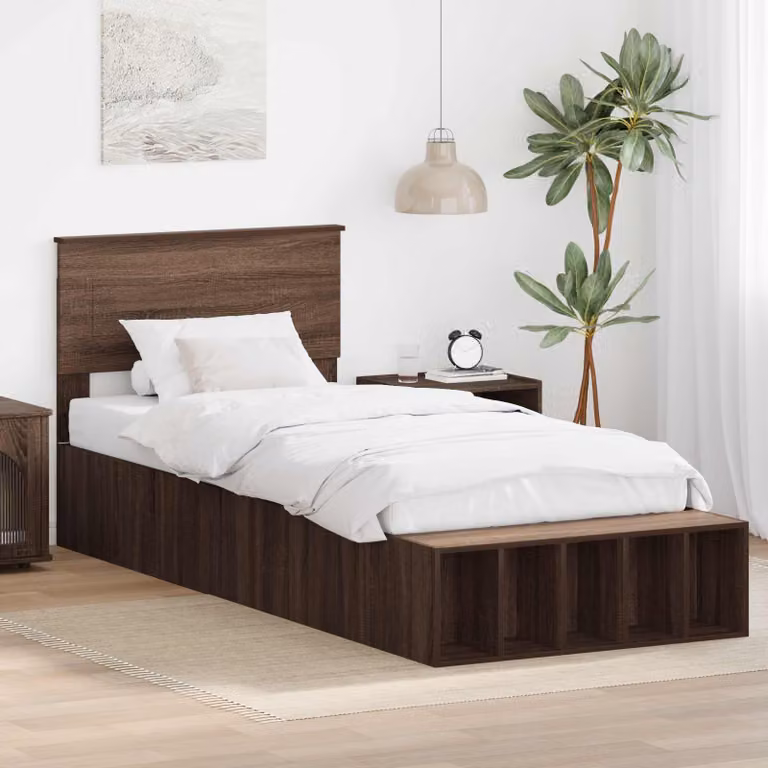Struttura letto moderna con scaffale e cassetti vidaXL in legno color rovere marrone L/P/H: 190 x 90 x 78 cm
