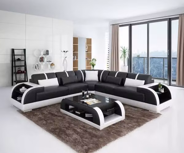 Design Moderne Ecksofa Wohnzimmer Möbel Eckcouch Lederpolster Couch Sofa L-Form
