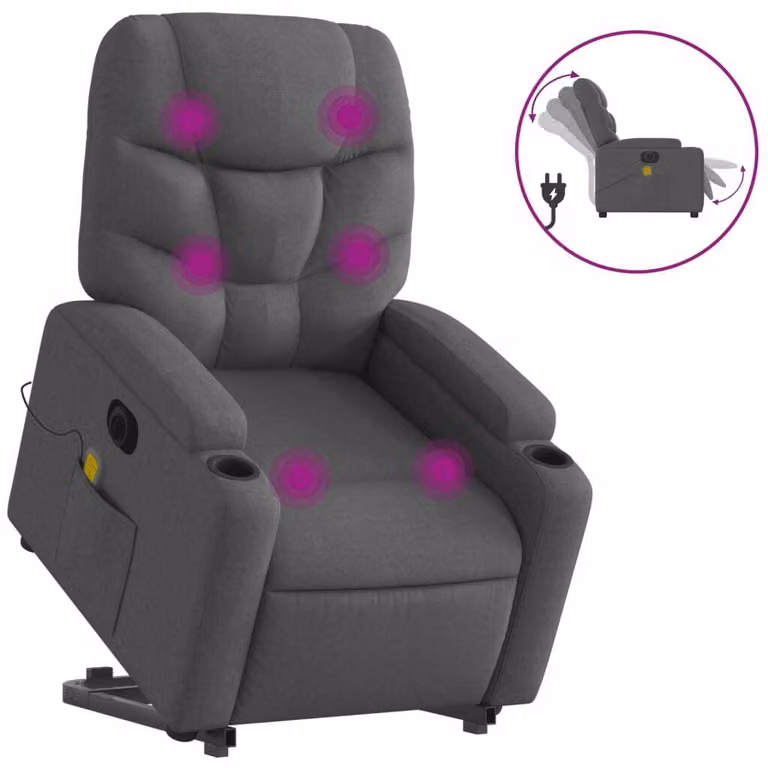 Poltrona Alzapersona Massaggi Elettrica Grigio Scuro Tessuto