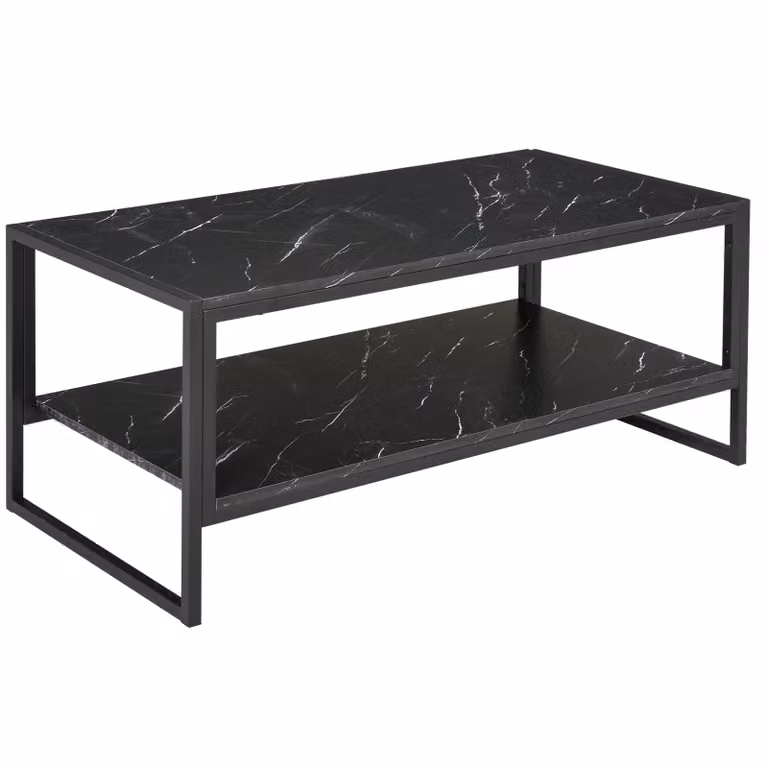 HOMCOM Tavolino in stile moderno con 2 ripiani, 106 x 50 x 47 cm, nero