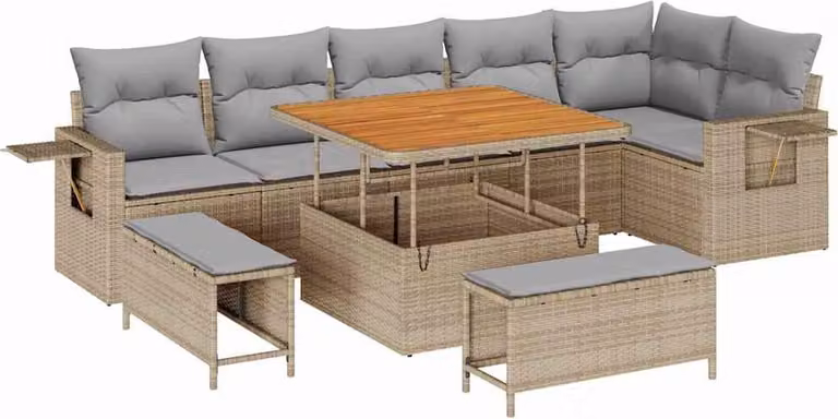 Set Divano da Giardino 11 pcs Beige e Grigio Chiaro polyrattan