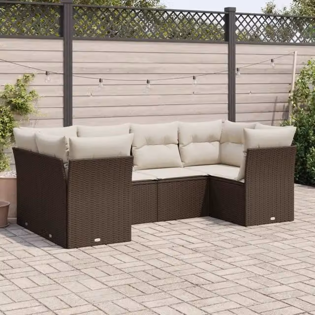 Set Divano da Giardino 6 pz con Cuscini Marrone in Polyrattan 3249952