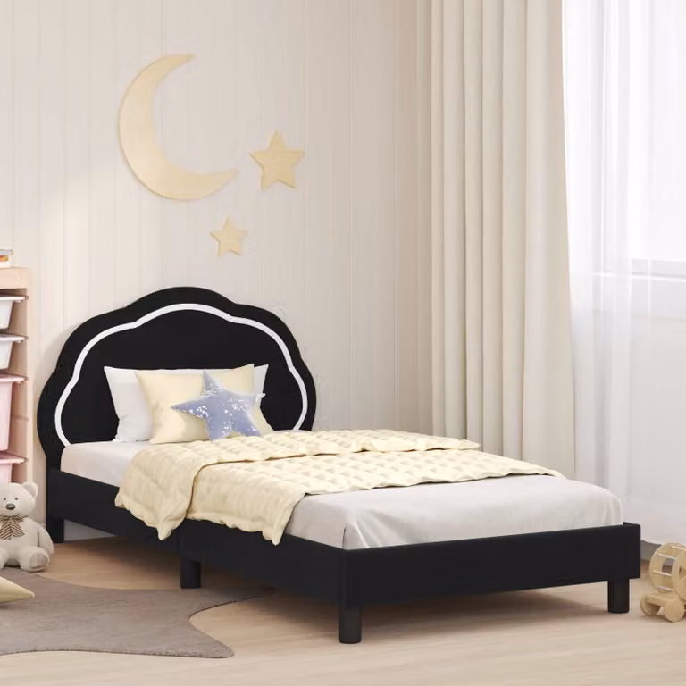 Struttura letto per bambini vidaXL con testata in velluto nero, L 80 x P 200 cm