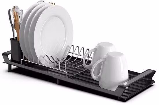 Scaffale scolapiatti in acciaio inossidabile nero, 28-47 cm, per piatti/tazze/utensili da cucina