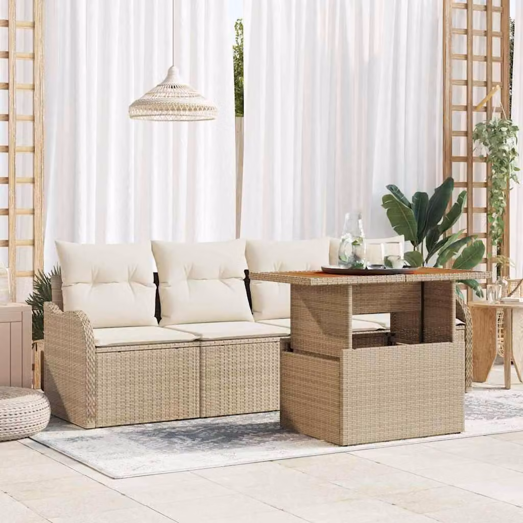 Maison Exclusive - Set da giardino composto da 5 pezzi. Divano in rattan sintetico beige