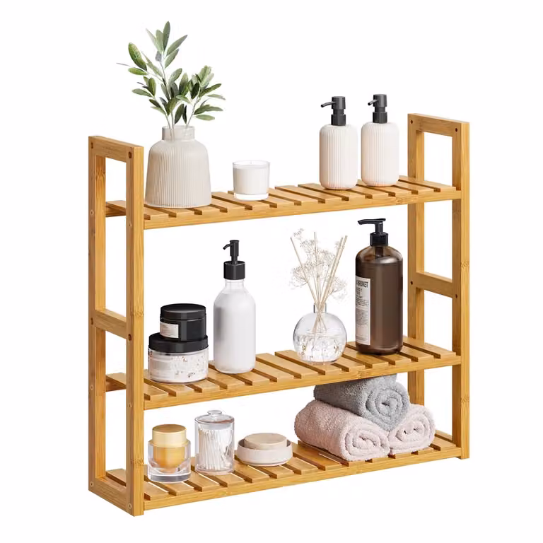 Scaffale Portaoggetti in Bambù, Bianco + Legno