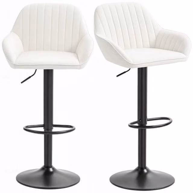 Sgabello da Bar Girevole ¨C Xylo ¨C Velluto Crema, Altezza Regolabile 62-83cm, con Schienale e Poggiapiedi, Set 2 Pezzi