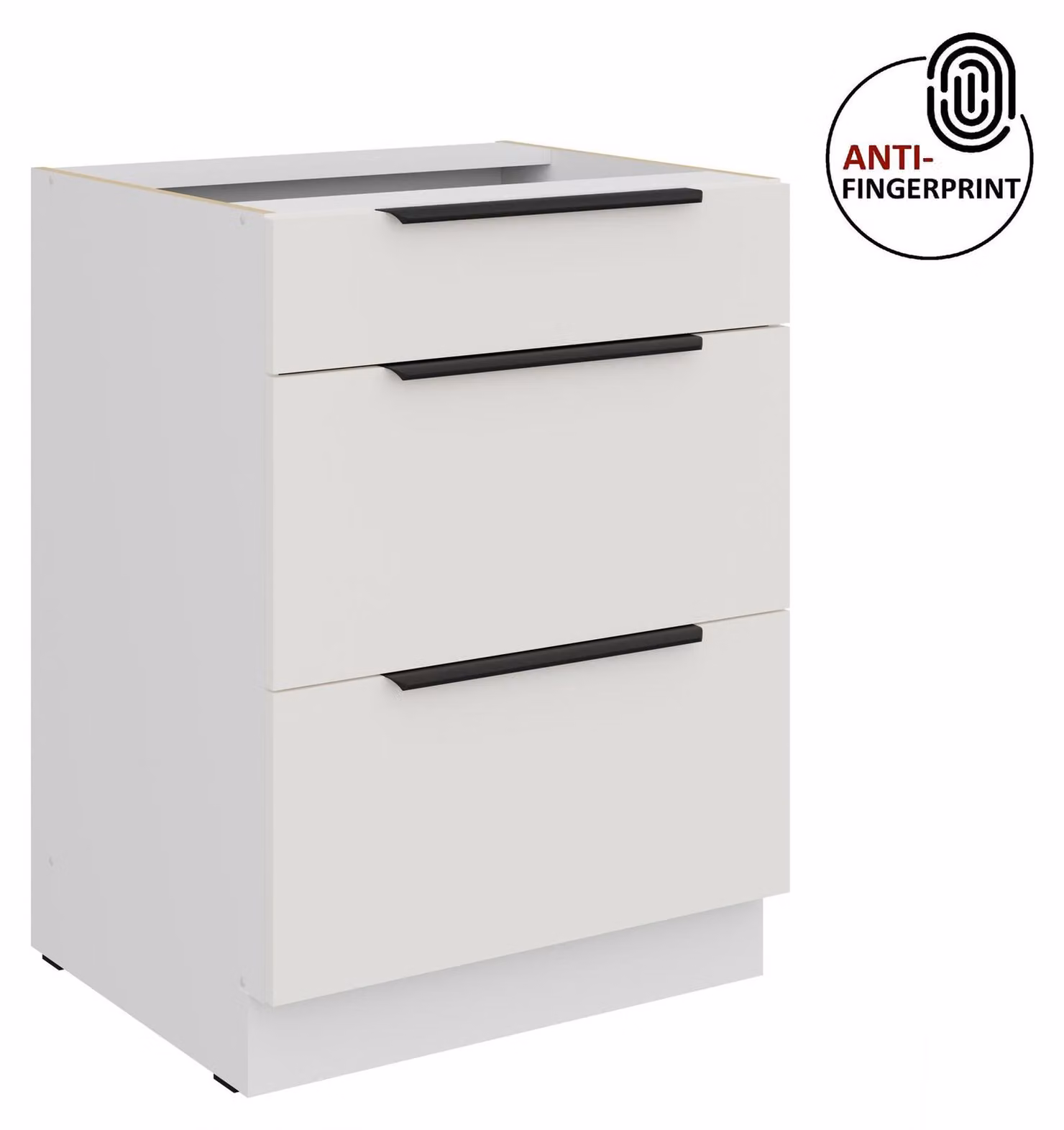 Mobile base da cucina da 60 cm, cucina ARIA bianco ultra opaco + bianco opaco, frontali di alta qualità con rivestimento anti-impronta, mobile da cucina con chiusura ammortizzata