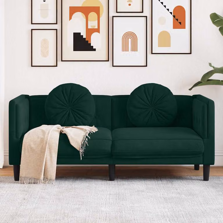 vidaXL Divano a 2 Posti Moderno in Velluto Verde con Cuscini, L: 173.5 cm, P: 77.0 cm, H: 70.0 cm
