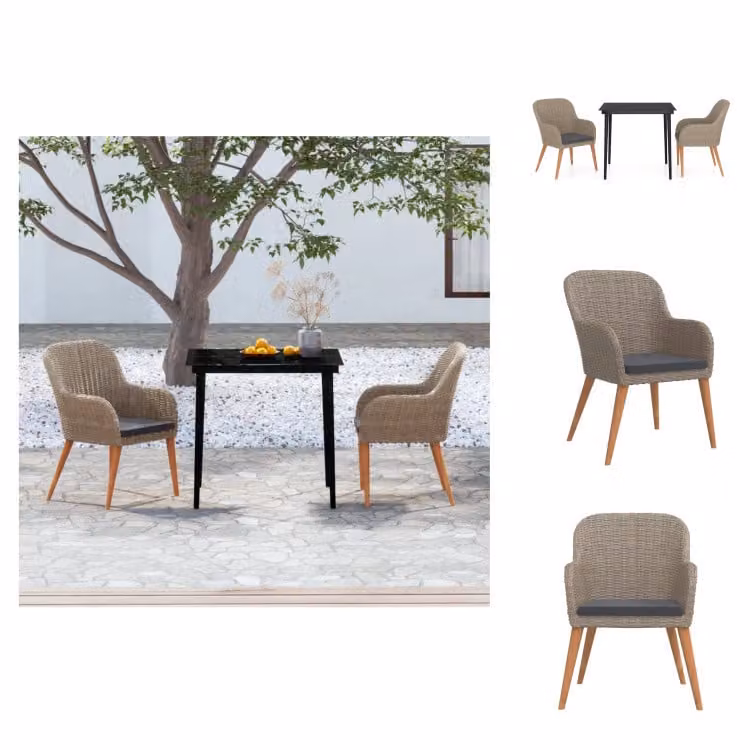 vidaXL Set da pranzo da giardino 3 pezzi con cuscini marrone - Set di mobili da giardino