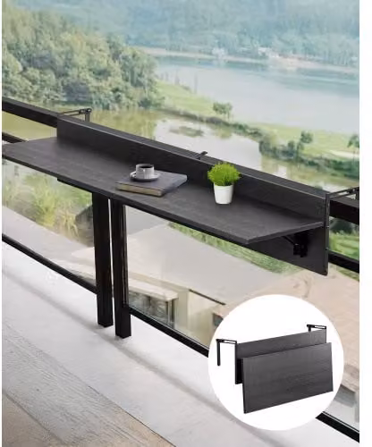 VEVOR Tavolo Sospeso Pieghevole per Ringhiera del Balcone in Metallo e Acciaio Inossidabile, Tavolo da Bar per Patio e Terrazza, Nero, L: 122 cm, P: 30 cm