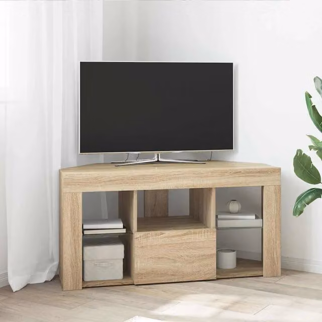 Mobile TV angolare moderno vidaXL con illuminazione LED integrata, colore marrone, L 100 cm x P 40 cm x H 50 cm