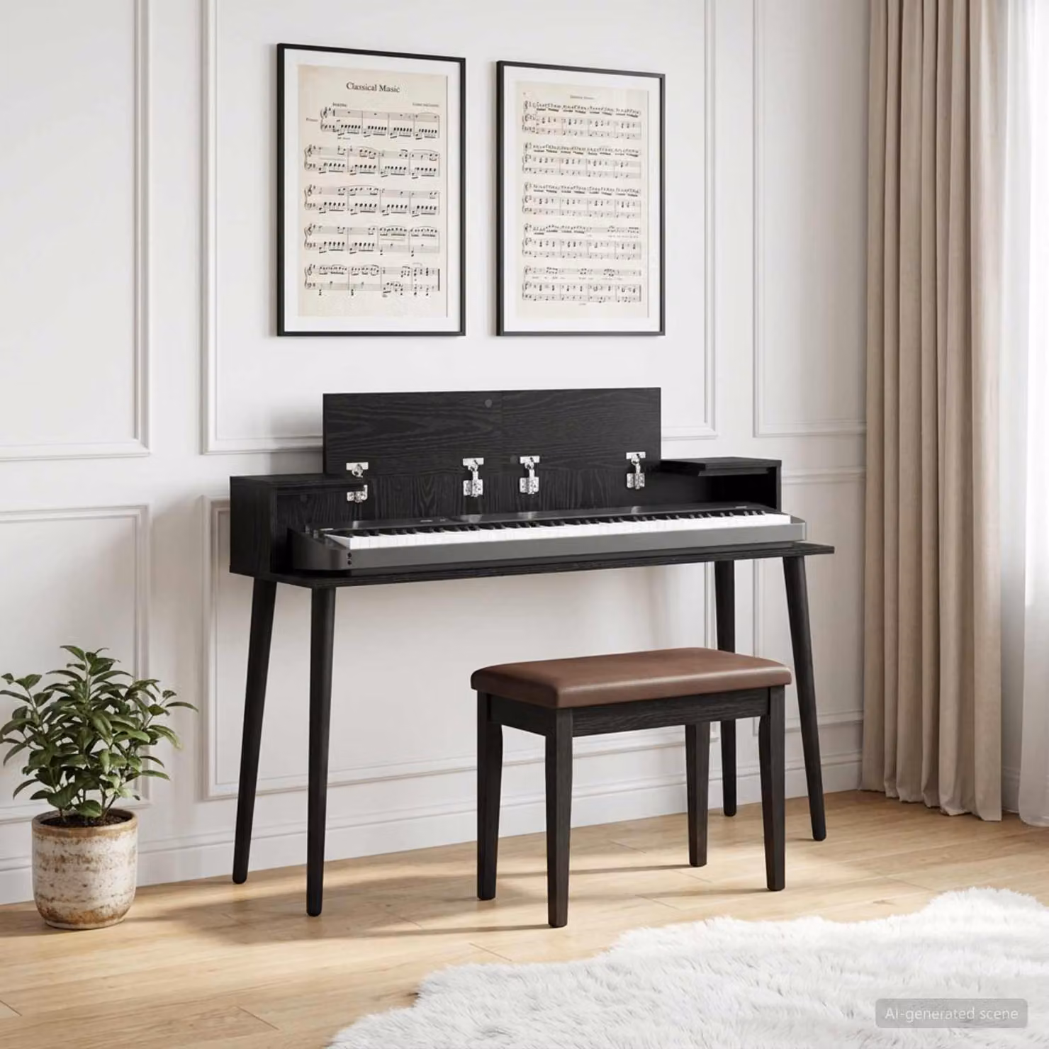 Scrivania da studio moderna vidaXL in MDF laminato rovere nero L: 152 cm, P: 36 cm, H: 19,5 cm