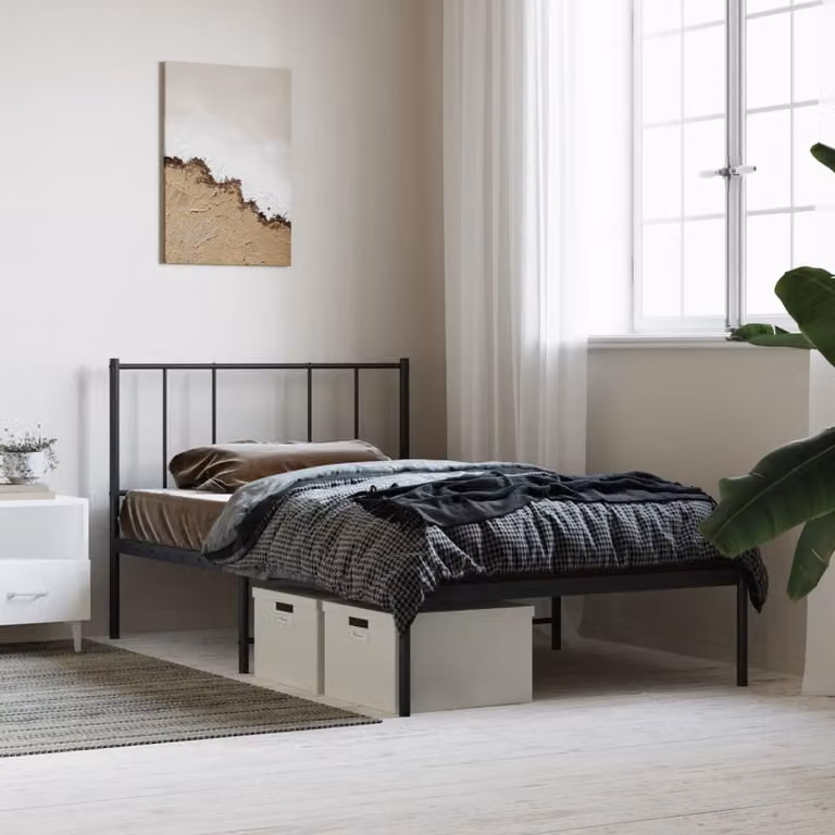 vidaXL Giroletto con Testiera in Metallo Nero L 90 cm x P 200 cm