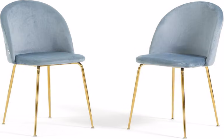 Set di 2 sedie da pranzo imbottite, gambe in metallo, design elegante per cucina, sala da pranzo, bar e ristoranti SARA - Azzurro/oro