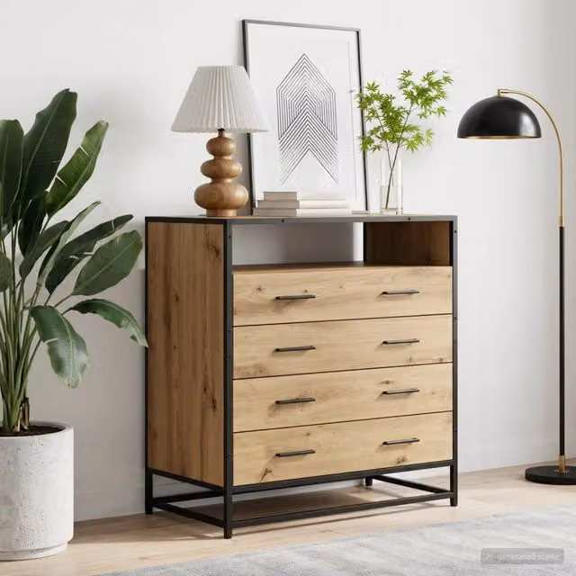 Mobile con 4 cassetti vidaXL in legno color rovere marrone per soggiorno o camera da letto L/P/H: 83,5 x 41 x 70 cm – 1