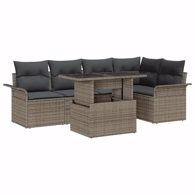 Set Divano da Giardino vidaXL 6 pz a Forma a L Grigio con Tavolino e Cuscini