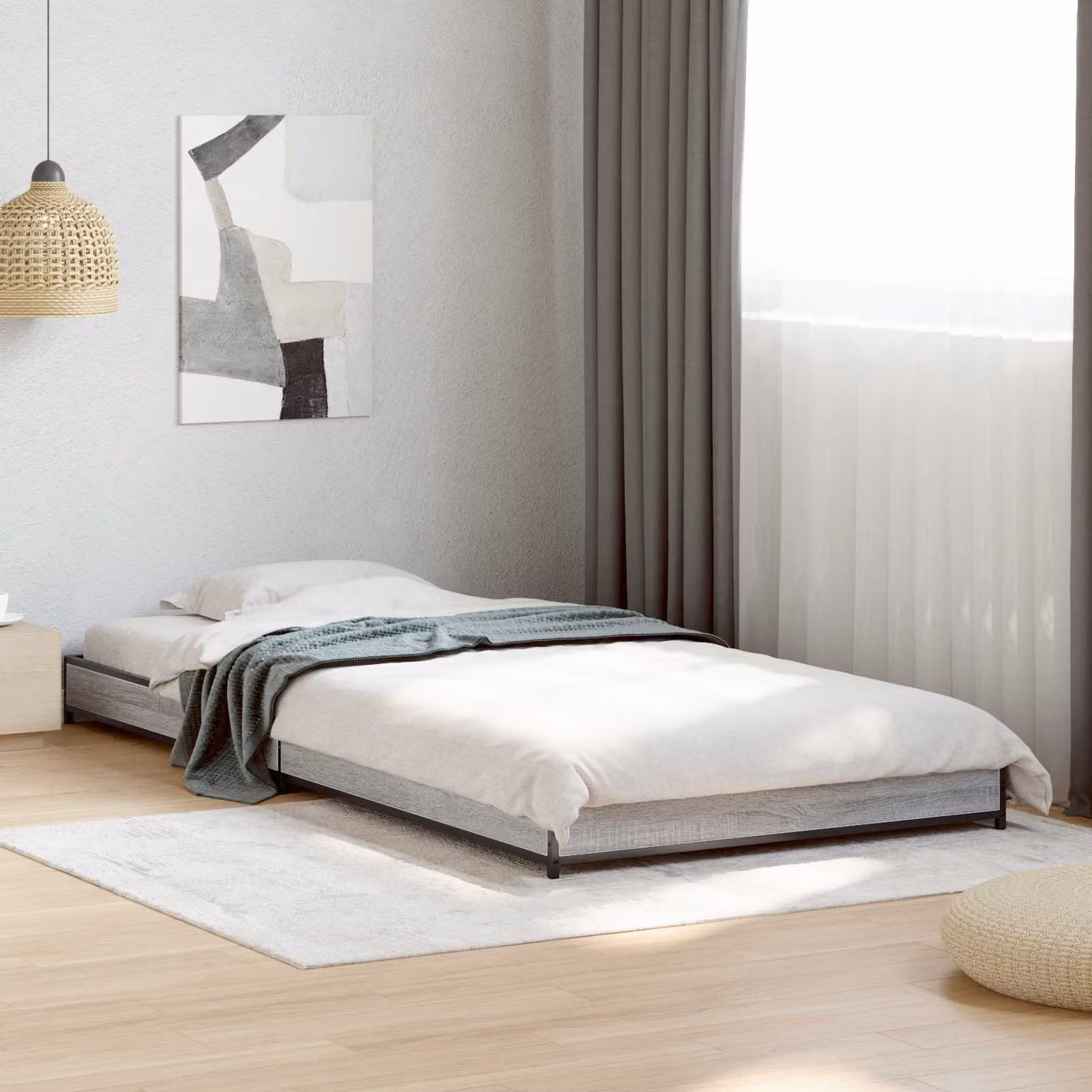 Struttura del letto moderna vidaXL Sonoma in grigio e nero con doghe in legno L: 80 cm, P: 200 cm, H: 83 cm