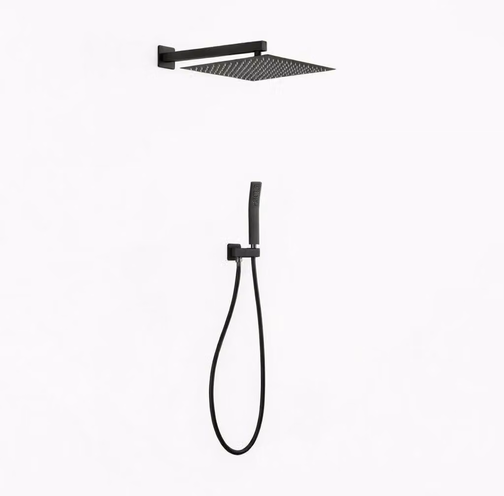 Set doccia completo di soffione quadrato 20x20 cm e set doccetta KZ-1004-2 MUMBAI - Nero Opaco