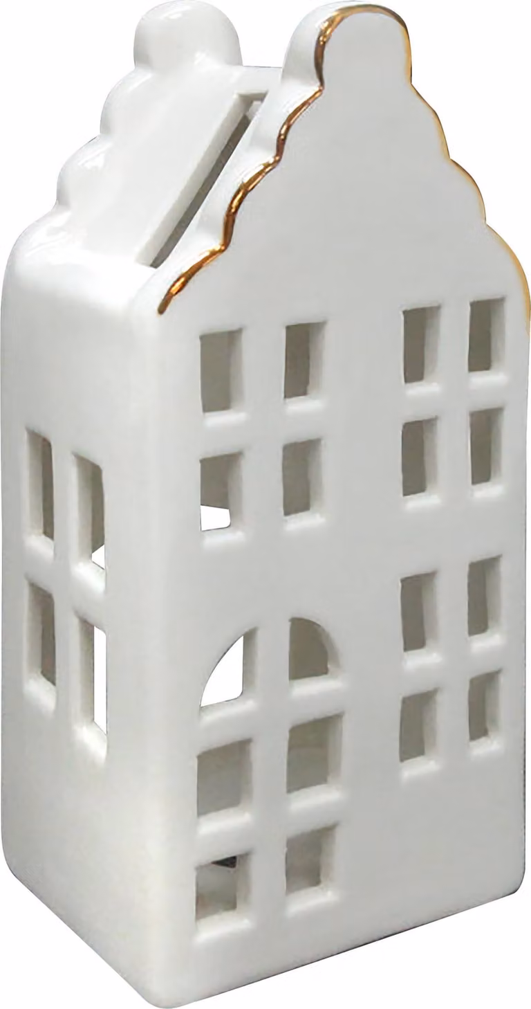 Lanterna da esterno in Vetroceramica Hytte, 8x6x16,8 cm, bianco/oro, 1 pezzo