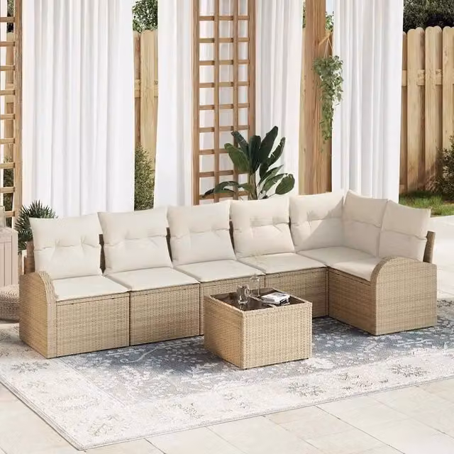 Set Divano da Giardino 7 pz Beige e Bianco polyrattan 3354740