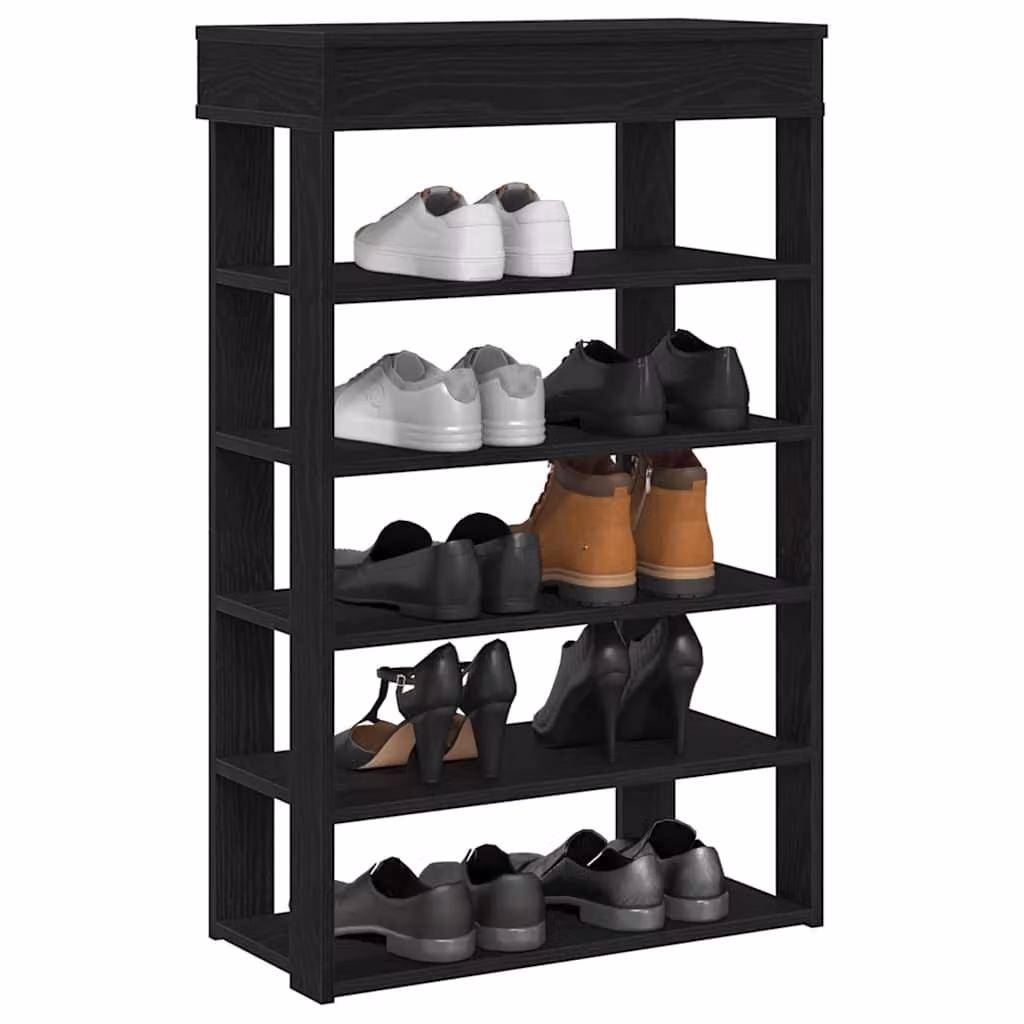 Scarpiera moderna vidaXL nera in legno e MDF con mensole piatte, da appendere al muro, L: 60 cm, P: 30 cm, H: 98 cm