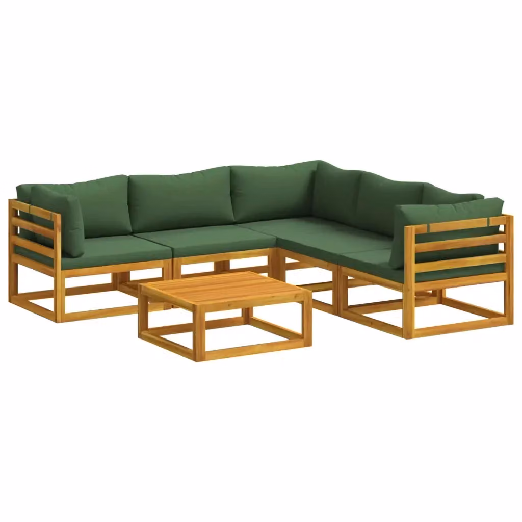 Set di divani da giardino vidaXL in legno di acacia massello con cuscini e tavolino, composizione a L con orientamento a sinistra, colore marrone e verde – 2