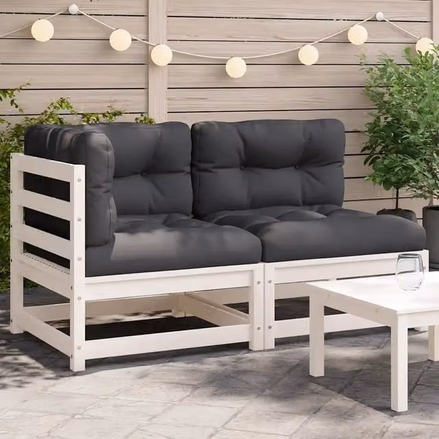 Divano da giardino a 2 posti vidaXL in legno massello di pino con cuscini bianchi o antracite – 1