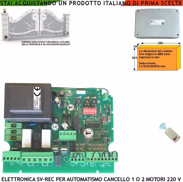 Centrale di Ricambio per Cancello a 1-2 Ante Battenti Securvera 230 V con Ricevente Radio 433,92 MHz e Radiocomando, Colore Nero