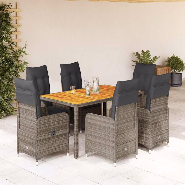 Set Bistrò da Giardino vidaXL 7 pz in Polyrattan e Legno di Acacia Grigio