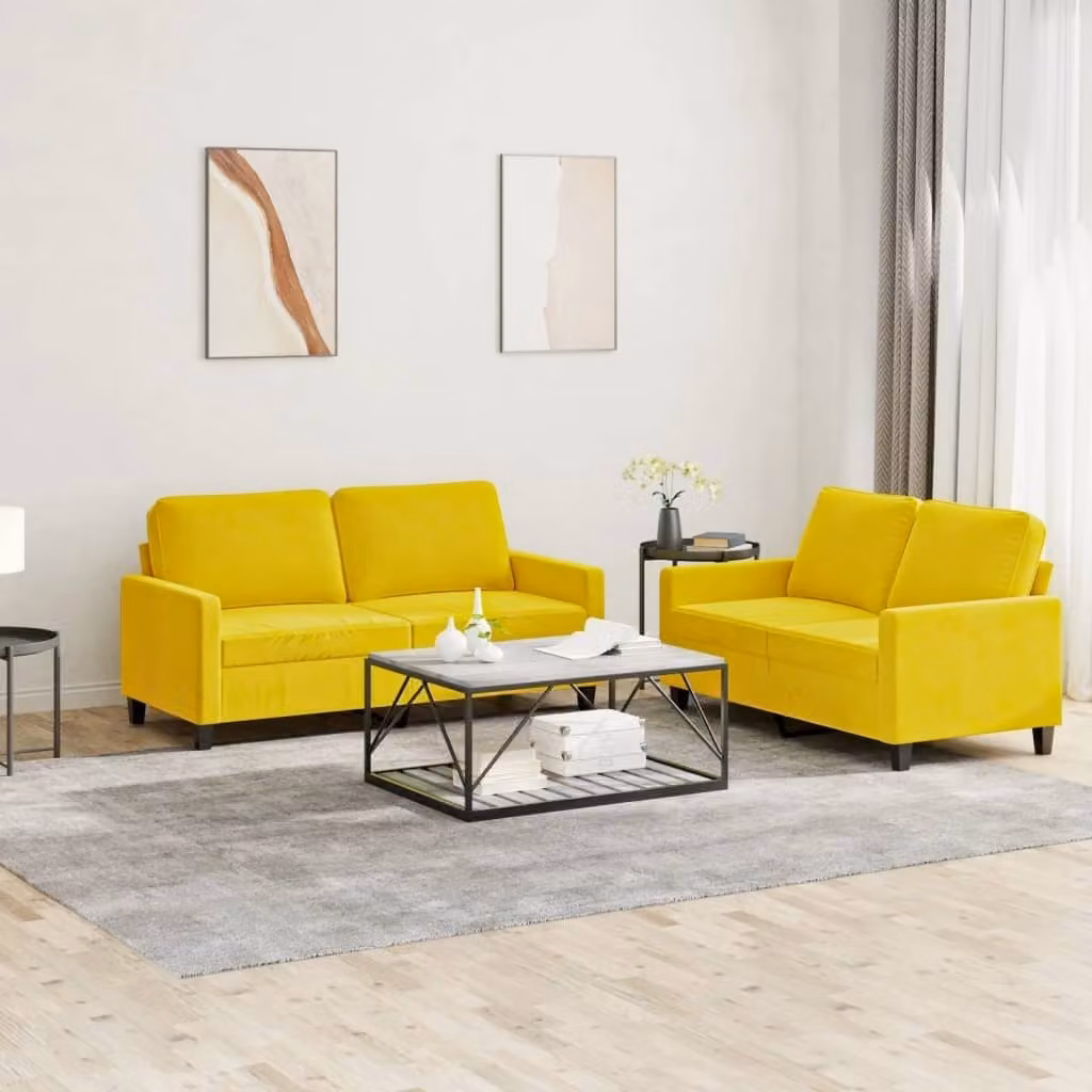 Maison Exclusive - Set divano a 2 posti con cuscini in velluto giallo