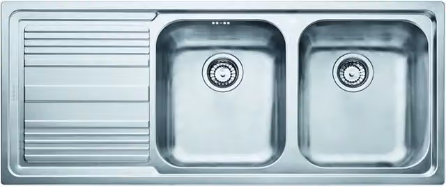 Lavello integrato a due vasche in acciaio inox argento Franke Logica line con sgocciolatoio a sinistra L 50 x L 116 cm